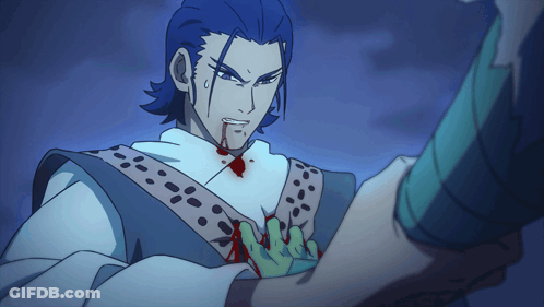 A Cartoon Character With Blood On His Chest GIF