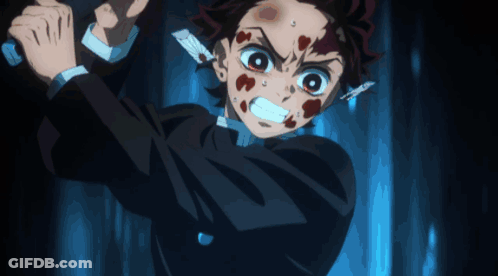 A Cartoon Character With Blood On His Face Holding A Knife GIF
