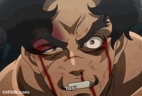 A Cartoon Character With Blood On His Face Says " Yuri " GIF