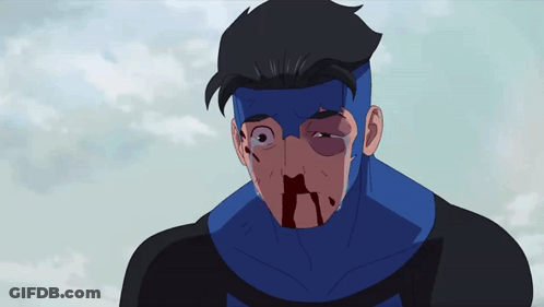 A Cartoon Character With Blood On His Face GIF