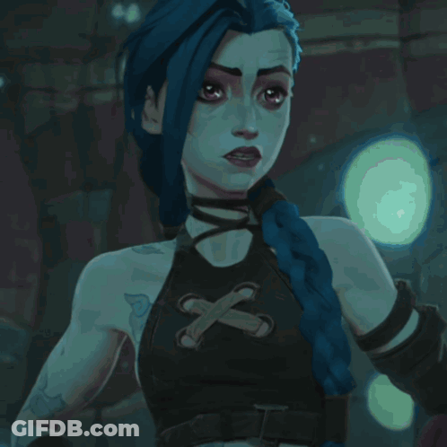 A Cartoon Character With Blue Hair And A Braided Ponytail GIF