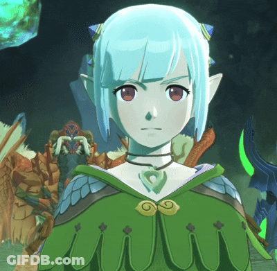 A Cartoon Character With Blue Hair And A Green Outfit GIF