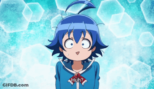 A Cartoon Character With Blue Hair And A Red Bow Tie Says Huh GIF