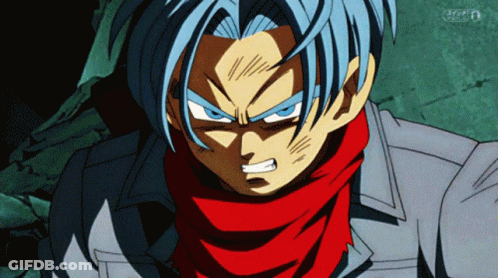 A Cartoon Character With Blue Hair And A Scarf Around His Neck Has The Number 0 On The Bottom Right GIF