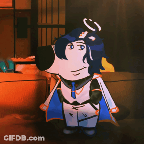 A Cartoon Character With Blue Hair And A Smiley Face GIF