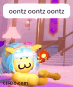 A Cartoon Character With Blue Hair And A Speech Bubble That Says Oontz Oontz Oontz . GIF