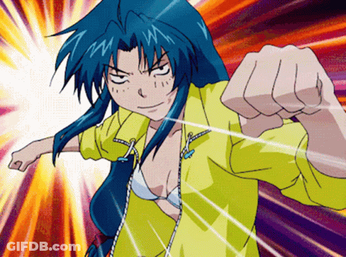 A Cartoon Character With Blue Hair And A Yellow Jacket GIF