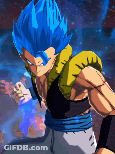 A Cartoon Character With Blue Hair And A Yellow Waistband GIF