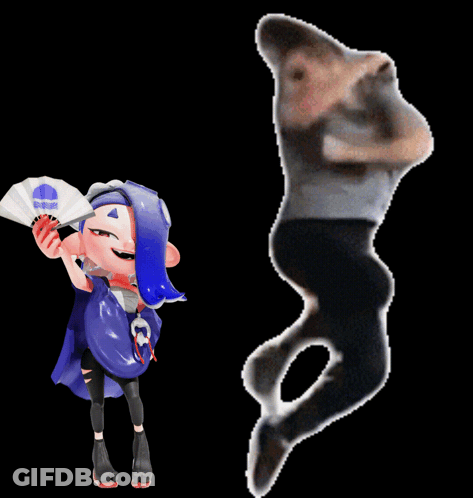 A Cartoon Character With Blue Hair Is Holding A Fan With A Blue Circle On It GIF