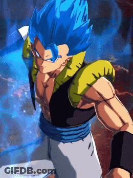 A Cartoon Character With Blue Hair Is Holding A Sword In His Hand GIF
