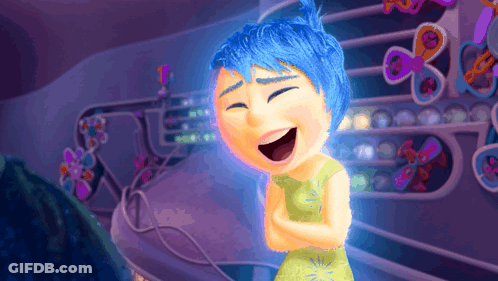 A Cartoon Character With Blue Hair Is Laughing With Her Mouth Open GIF