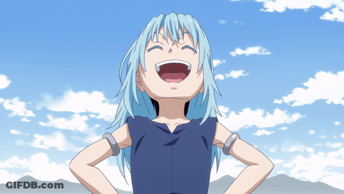 A Cartoon Character With Blue Hair Is Laughing With Her Mouth Open GIF