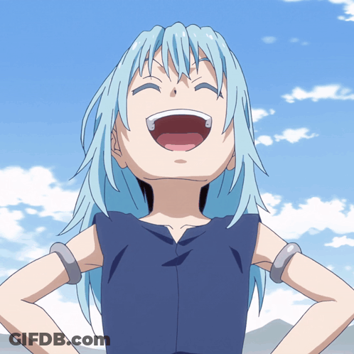 A Cartoon Character With Blue Hair Is Laughing With Her Mouth Open GIF