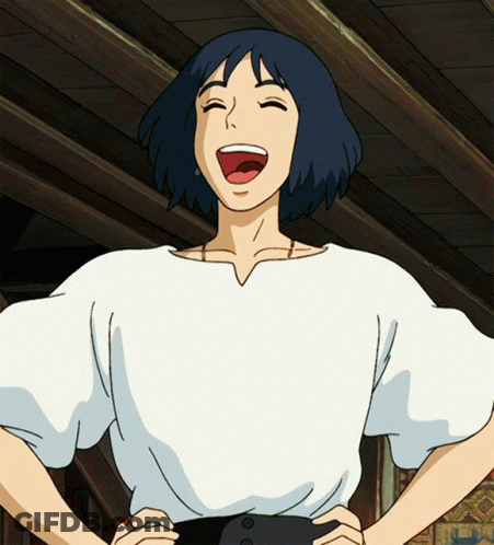 A Cartoon Character With Blue Hair Is Laughing With His Mouth Open GIF