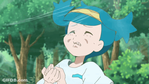A Cartoon Character With Blue Hair Is Making A Face GIF