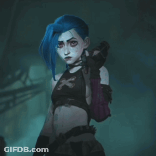 A Cartoon Character With Blue Hair Is Standing In A Dark Room GIF