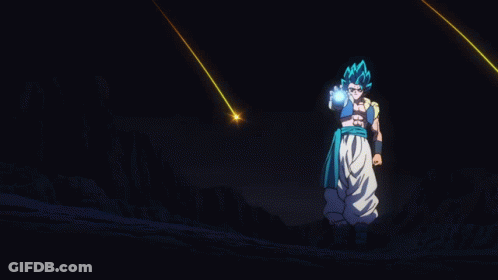 A Cartoon Character With Blue Hair Is Standing In A Desert Looking At The Sun GIF