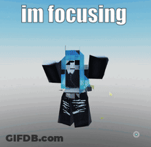 A Cartoon Character With Blue Hair Is Standing In Front Of A Blue Background With The Words Im Focusing On It GIF