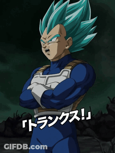 A Cartoon Character With Blue Hair Is Standing With His Arms Crossed In A Dark Room GIF