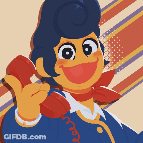 A Cartoon Character With Blue Hair Is Talking On A Red Telephone GIF