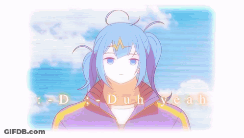 A Cartoon Character With Blue Hair Is Wearing A Purple Jacket GIF