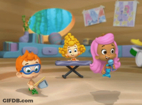 A Cartoon Character With Blue Hair Playing Drums GIF