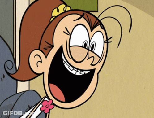 A Cartoon Character With Braces And A Flower Around Her Neck Is Smiling GIF