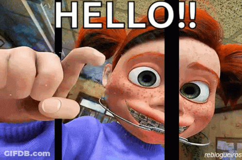 A Cartoon Character With Braces On Her Teeth Behind Bars Says Hello GIF