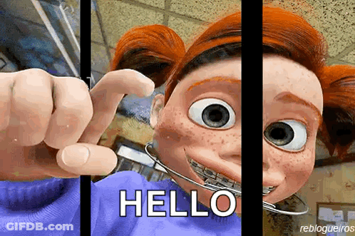 A Cartoon Character With Braces On Her Teeth Is Behind Bars And Says Hello GIF