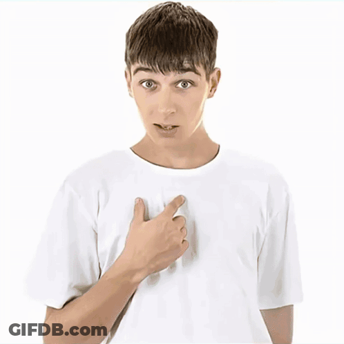 A Cartoon Character With Brown Hair And A Green Shirt Is Pointing At His Chest GIF