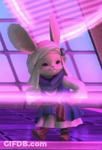 A Cartoon Character With Bunny Ears And A Scarf Around Her Neck GIF