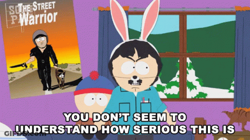 A Cartoon Character With Bunny Ears Is Standing In Front Of A Poster For South Street P Warrior GIF