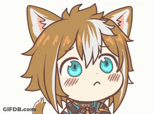 A Cartoon Character With Cat Ears And Blue Eyes Looks Sad GIF