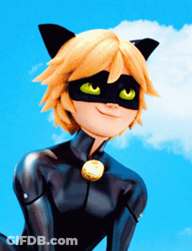 A Cartoon Character With Cat Ears And Green Eyes Is Wearing A Black Suit GIF