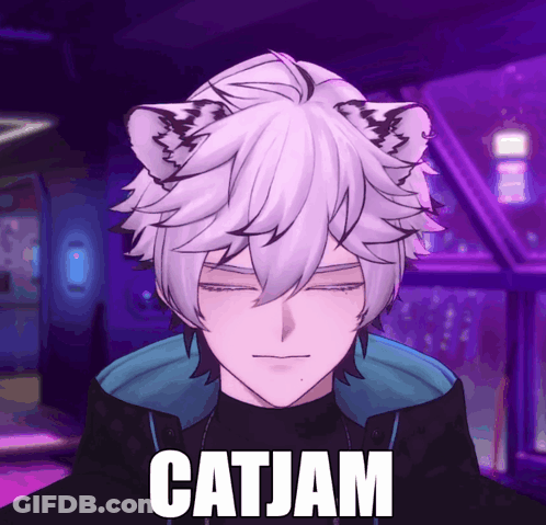 A Cartoon Character With Cat Ears And The Word Catjam On The Bottom GIF