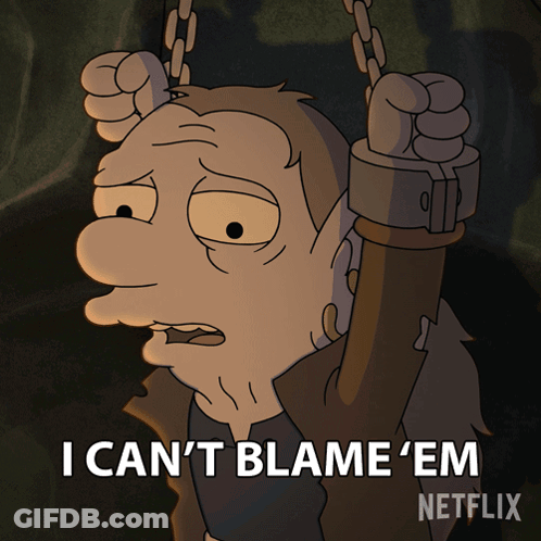 Cartoon Character With Chains Says I Can't Blame Em GIF
