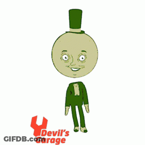 A Cartoon Character With Devil 'S Garage On The Bottom Right GIF