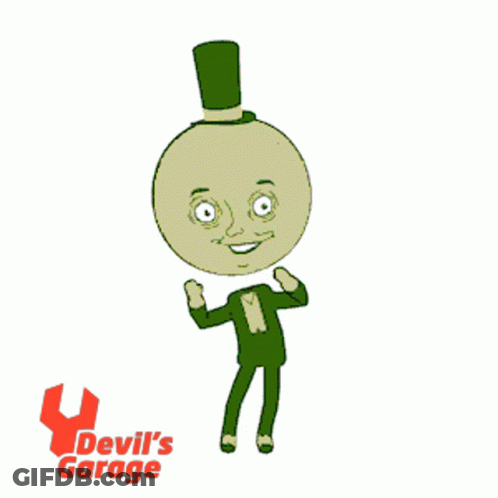 A Cartoon Character With Devil 'S Garage Written On The Bottom Right GIF