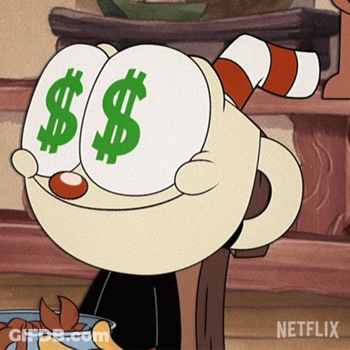 A Cartoon Character With Dollar Signs In His Eyes And A Netflix Logo GIF