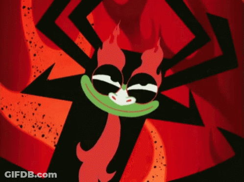 A Cartoon Character With Flames Coming Out Of His Face GIF