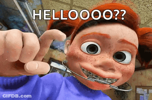 A Cartoon Character With Freckles And Braces Says Hellooo GIF