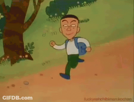 A Cartoon Character With Glasses And A Backpack Is Running On A Path . GIF