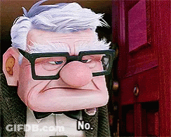 A Cartoon Character With Glasses And A Big Nose Says " No " GIF