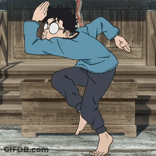 A Cartoon Character With Glasses And A Blue Shirt GIF