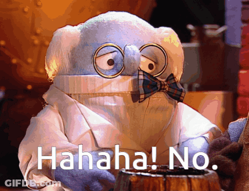 A Cartoon Character With Glasses And A Bow Tie Says '  Hahaha No ' GIF