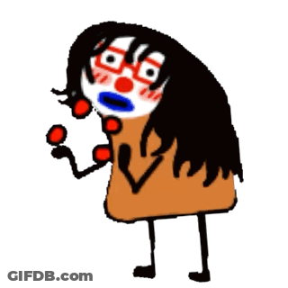 A Cartoon Character With Glasses And A Clown Face GIF