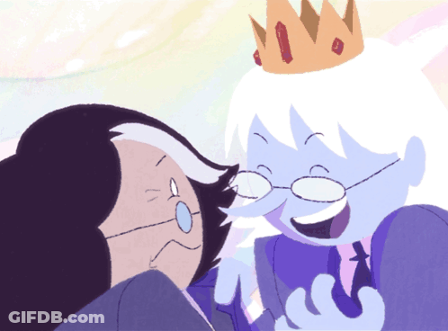 A Cartoon Character With Glasses And A Crown On His Head Talks To Another Character GIF