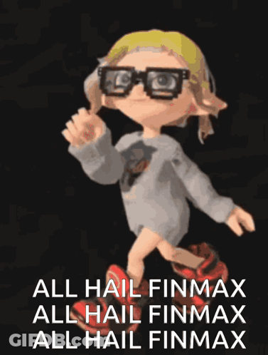 A Cartoon Character With Glasses And A Hat Says All Hail Finmax All Hail Finmax All Hail Finmax GIF