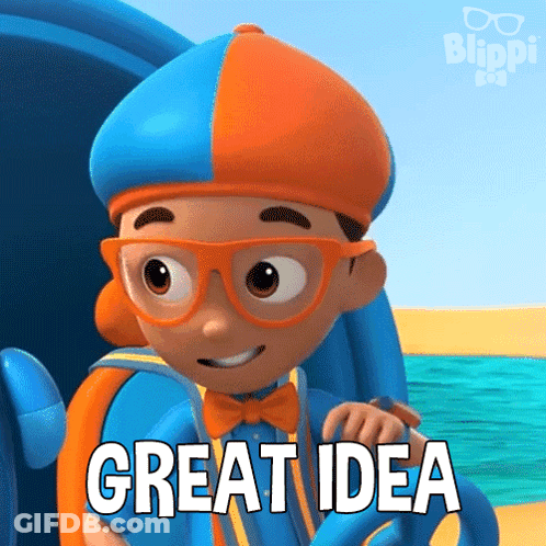 A Cartoon Character With Glasses And A Hat Says " Great Idea " GIF