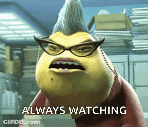 A Cartoon Character With Glasses And A Mohawk Is Saying Always Watching GIF